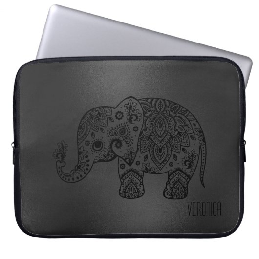 Shiny Black Moer Hintergrund Black Paisley Elephan Laptopschutzhülle (Vorderseite)