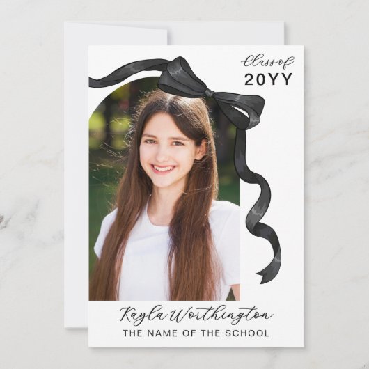 Shiny Black Ribbon Bow Arch Foto Abschluss Einladung (Vorderseite)