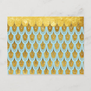 Shiny Blue Aquamarin Glitzer Mermaid Fischskalen Postkarte