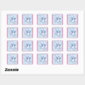 Shiny Blue Blume Wedding Labels Quadratischer Aufkleber (Blatt)