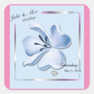 Shiny Blue Blume Wedding Labels Quadratischer Aufkleber