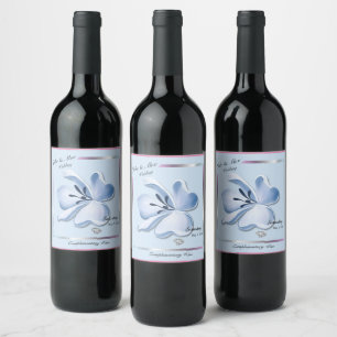 Shiny Blue Blume Wedding Wine Bottle Labels Weinetikett