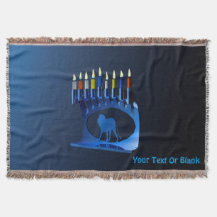 Shiny Blue Chanukkah Menorah Decke