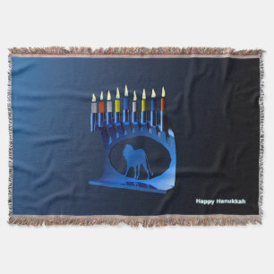 Shiny Blue Chanukkah Menorah Decke