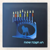 Shiny Blue Chanukkah Menorah Glasuntersetzer (Vorderseite)