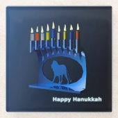 Shiny Blue Chanukkah Menorah Glasuntersetzer (Vorderseite)