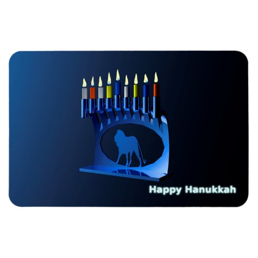 Shiny Blue Chanukkah Menorah Magnet (Horizontal)