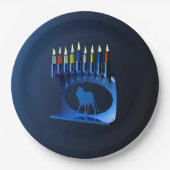 Shiny Blue Chanukkah Menorah Pappteller (Vorderseite)