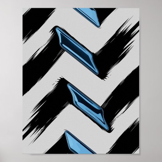 Shiny Blue Formen mit Diagonal Brush Stroke Poster (Vorne)