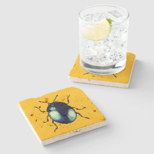 Shiny Blue Käfer Illustration Steinuntersetzer