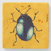 Shiny Blue Käfer Illustration Steinuntersetzer (Vorderseite)