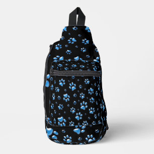Shiny Blue Paws auf schwarzem Hintergrund Print Pa Crossbody Bag