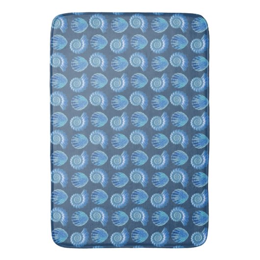Shiny Blue Verziert Muscheln Muster Badematte (Vorderseite Vertikal)