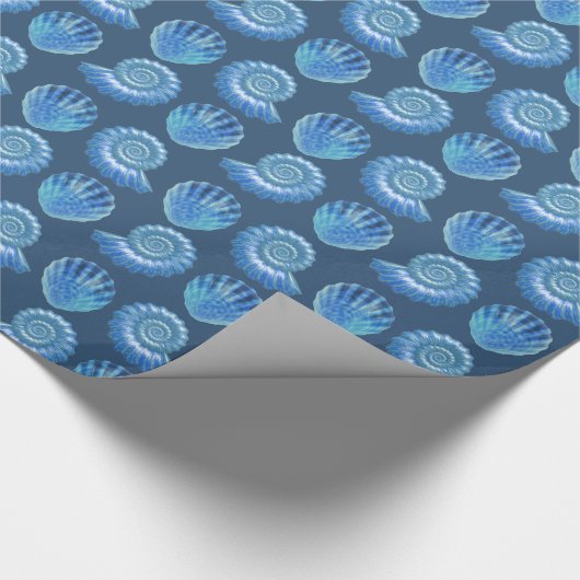 Shiny Blue Verziert Muscheln Muster Geschenkpapier (Ecke)