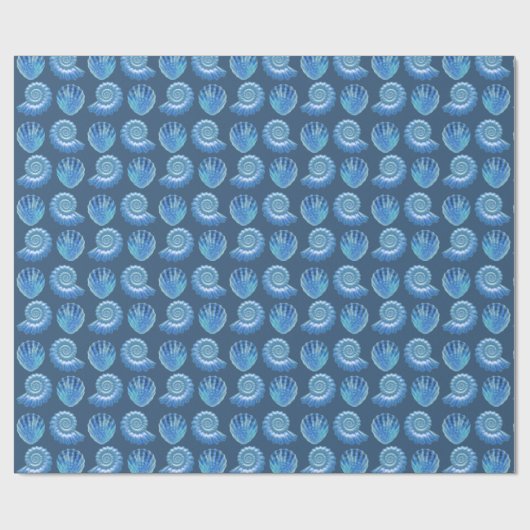Shiny Blue Verziert Muscheln Muster Geschenkpapier (Flach)