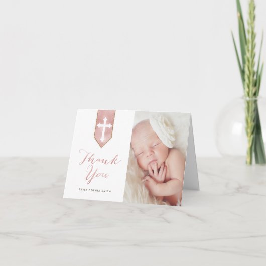 Shiny Blush Script Taufe geklappt Vielen Dank Foto Karte (Vorderseite)