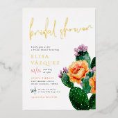 Shiny Boho Desert Cactus & Blume Brautparty Folieneinladung (Vorderseite)