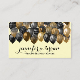 Shiny Bronze Black Balloons on Yellow Background Visitenkarte