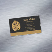 Shiny Bronze Blume Monstera Blätter auf schwarz Magnetische Visitenkarte (Beispiel)
