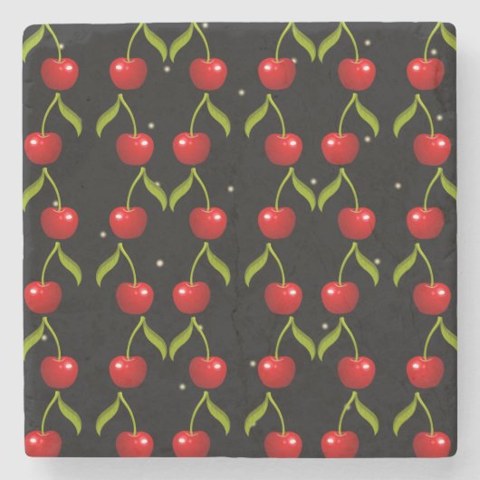 Shiny Cherries Pattern Steinuntersetzer (Vorderseite)