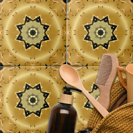 Shiny Chic Elegante Gold und Black Star Arabesque Fliese