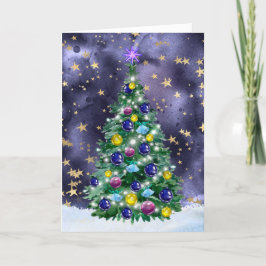 Shiny Christmas tree with bright colored baubles Karte