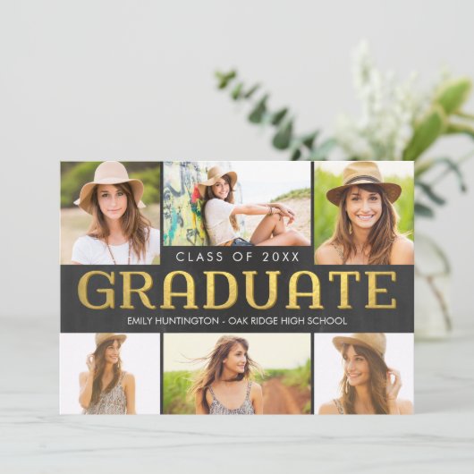 Shiny Collage Abschluss Ankündigung Einladung (Stehend Vorderseite)