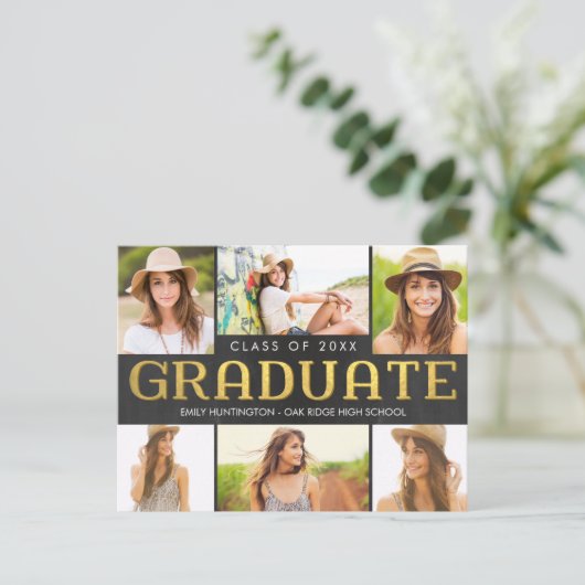 Shiny Collage Abschluss Ankündigung Postkarte (Stehend Vorderseite)