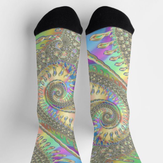 Shiny Colorful Spirale Fraktal Digitale Abstrakte Socken (Oben)