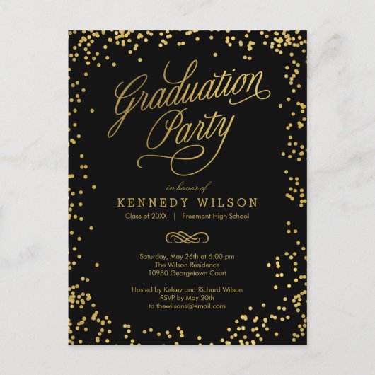 Shiny Confetti Abschluss Einladung Postkarte (Vorderseite)