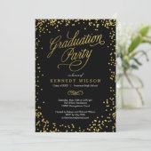 Shiny Confetti Graduation Party Einladung Black (Stehend Vorderseite)