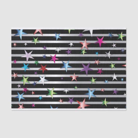 Shiny Confetti Stars auf schwarzen und silbernen S Seidenpapier (Vorderseite)