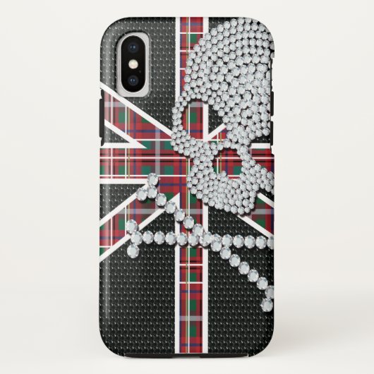 Shiny Diamond Skull Black Red Grid Case-Mate iPhone Hülle (Rückseite)