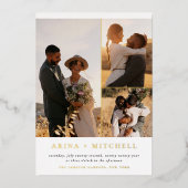 Shiny Elegant in einem QR Code 3 Foto Hochzeit Folieneinladung (Vorderseite)