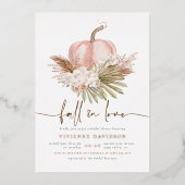 Shiny Fall in Liebe Pink Boho Pumpkin Brautparty Folieneinladung (Vorderseite)