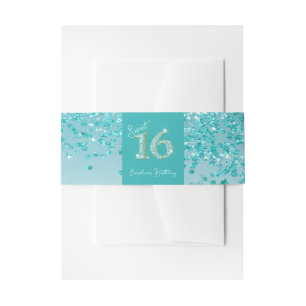Shiny Falling Aquamarin Blue Glitzer Sweet 16 Einladungsbanderole