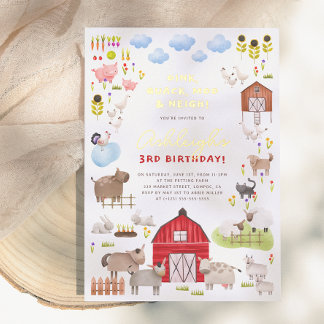 Shiny Farm Animals Barnyard Geburtstagsparty Folieneinladung