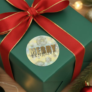 Shiny Filigree Snowflakes Gold Merry Christmas  Runder Aufkleber