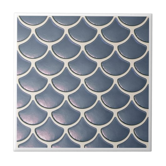 Shiny Fish Scale Pattern Navy Blue ID1199 Fliese (Vorderseite)