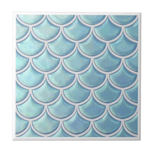 Shiny Fish Scale Pattern Sky Blue ID1199 Fliese (Vorderseite)