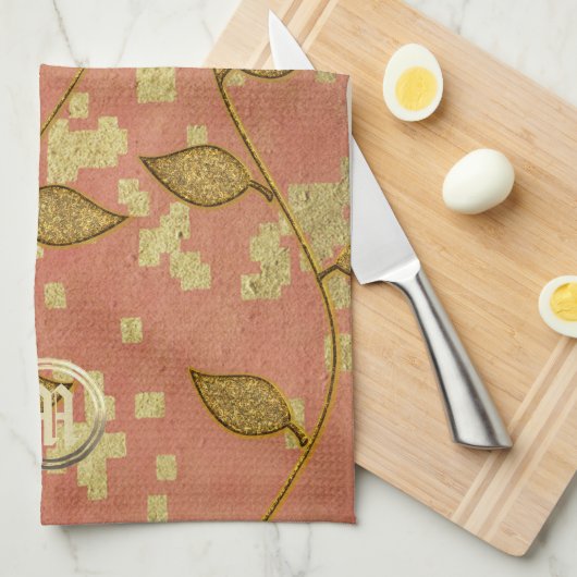 Shiny Floral Pink Mit Monogramm Geschirrtuch (Viertel Falte)