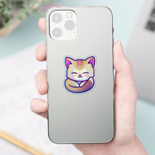 shiny fluffy cat sticker (Telefon)