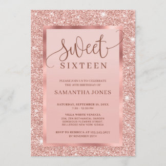 Shiny Glamour Rose Gold Glitzer 16 . Geburtstag Einladung