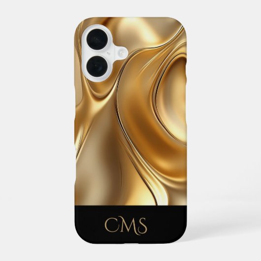 Shiny Gold Abstract Sleek Black Monogrammed iPhone 16 Hülle (Rückseite)