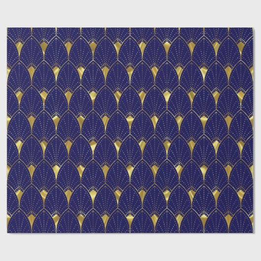 Shiny Gold Art Deco Muster auf dunkelblau Geschenkpapier (Flach)