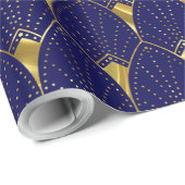 Shiny Gold Art Deco Muster auf dunkelblau Geschenkpapier (Rolleneckpunkt)