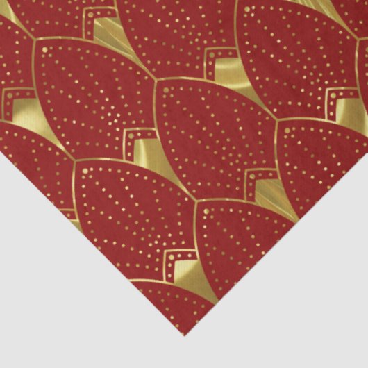 Shiny Gold Art Deco Muster auf dunkelrotem Hinterg Seidenpapier (Ausschnitt)