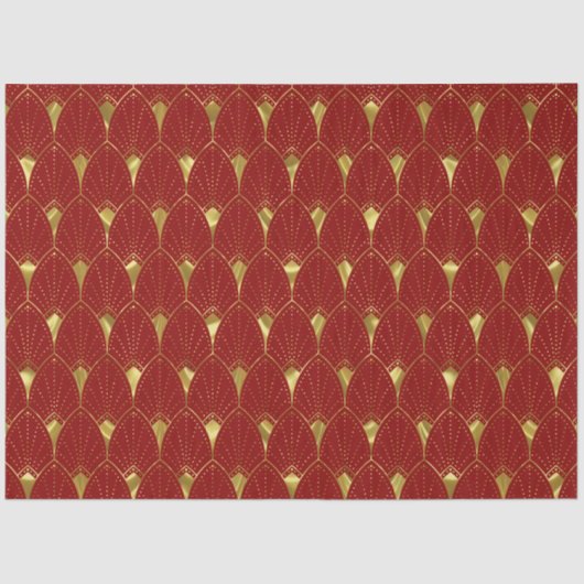 Shiny Gold Art Deco Muster auf dunkelrotem Hinterg Seidenpapier (Vorderseite)