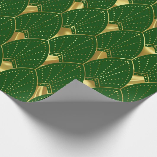Shiny Gold Art Deco Muster auf Grün Geschenkpapier (Ecke)
