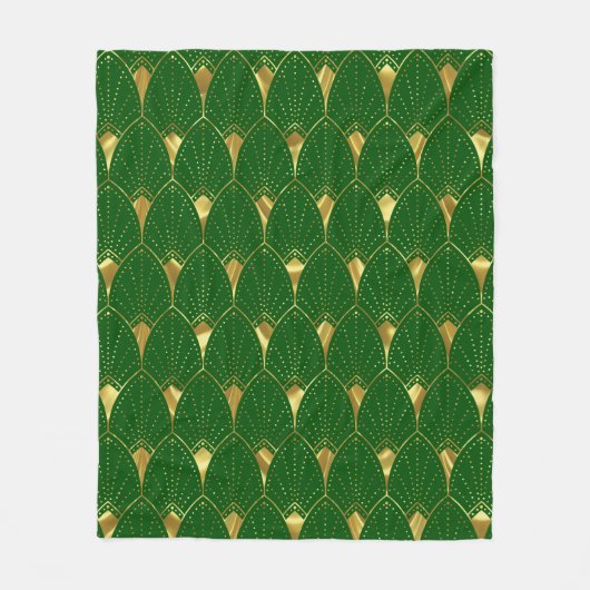 Shiny Gold Art Deco Muster auf grünem Hintergrund Fleecedecke (Vorderseite)